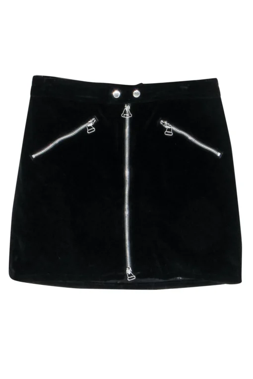 Rag & Bone - Black Velvet Zipper Front Miniskirt Sz 8