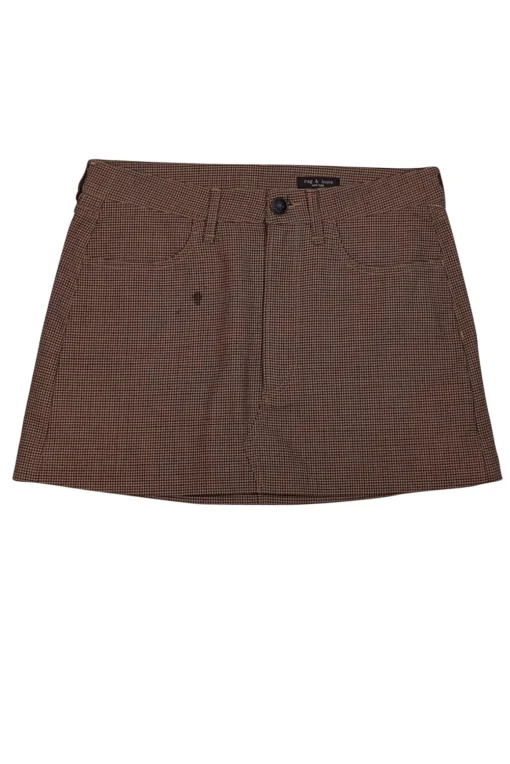 Rag & Bone - Light Brown w/ Maroon Houndstooth Pattern Mini Skirt Sz 6