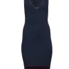Rag & Bone - Navy, Maroon & Orange Colorblocked Ribbed Midi Dress Sz S