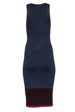 Rag & Bone - Navy, Maroon & Orange Colorblocked Ribbed Midi Dress Sz S