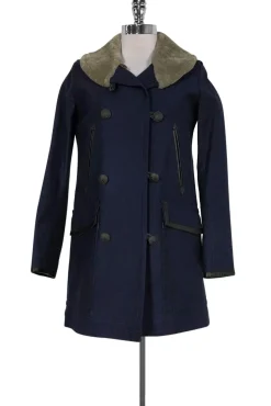 Rag & Bone - Navy w/ Shearling Collar Coat Sz 0