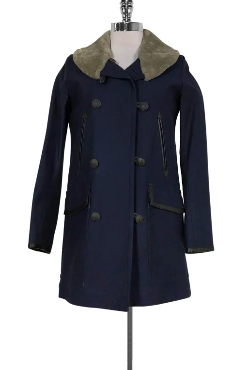 Rag & Bone - Navy w/ Shearling Collar Coat Sz 0