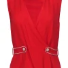 Rag & Bone - Red Textured Wrap Tank w/ Buttons & White Piping Sz S