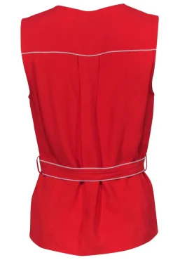 Rag & Bone - Red Textured Wrap Tank w/ Buttons & White Piping Sz S