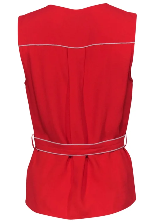 Rag & Bone - Red Textured Wrap Tank w/ Buttons & White Piping Sz S