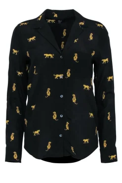 Rails - Black w/ Brown Tiger & Leopards Long Sleeve Button Front Sz S