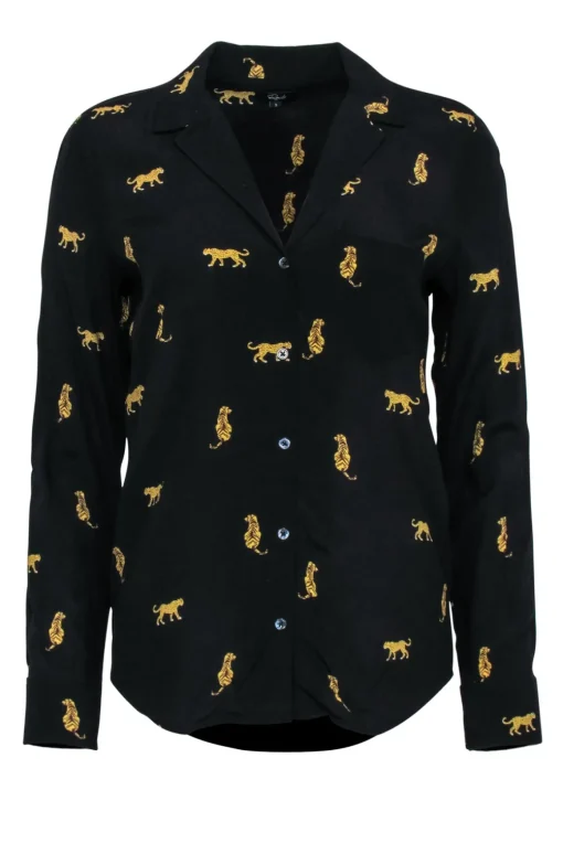 Rails - Black w/ Brown Tiger & Leopards Long Sleeve Button Front Sz S
