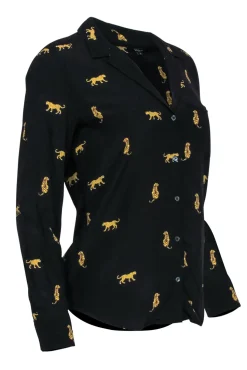 Rails - Black w/ Brown Tiger & Leopards Long Sleeve Button Front Sz S