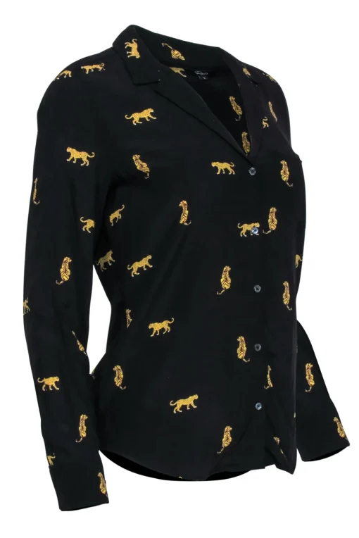 Rails - Black w/ Brown Tiger & Leopards Long Sleeve Button Front Sz S