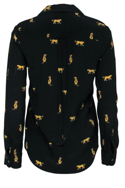 Rails - Black w/ Brown Tiger & Leopards Long Sleeve Button Front Sz S