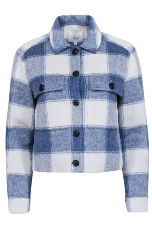 Rails - Blue & Off-White Buffalo Check Wool Blend Cropped Jacket Sz XS
