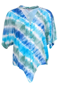 Rails - Blue, Green & White Tie-Dye Button-Up Tie-Front Blouse Sz S