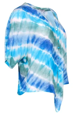 Rails - Blue, Green & White Tie-Dye Button-Up Tie-Front Blouse Sz S