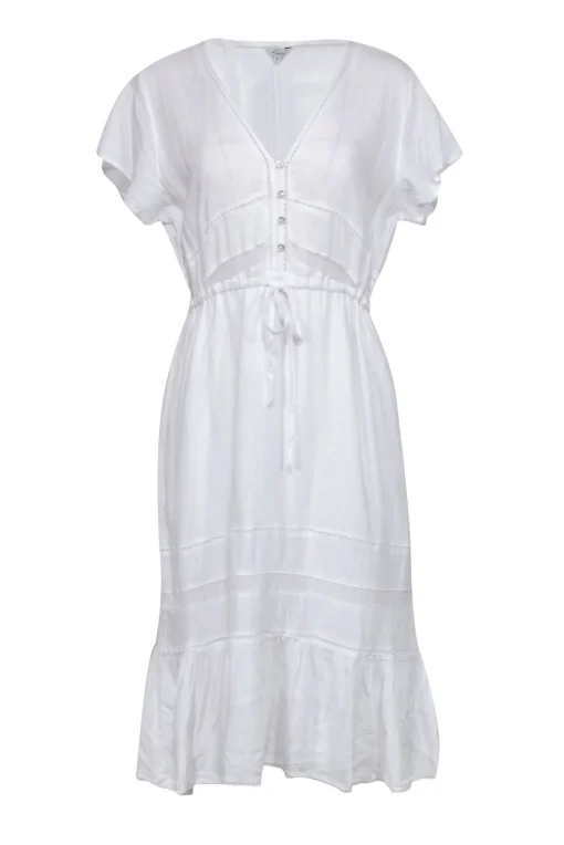 Rails - Ivory Short Sleeve Drawstring Midi Dress Sz M