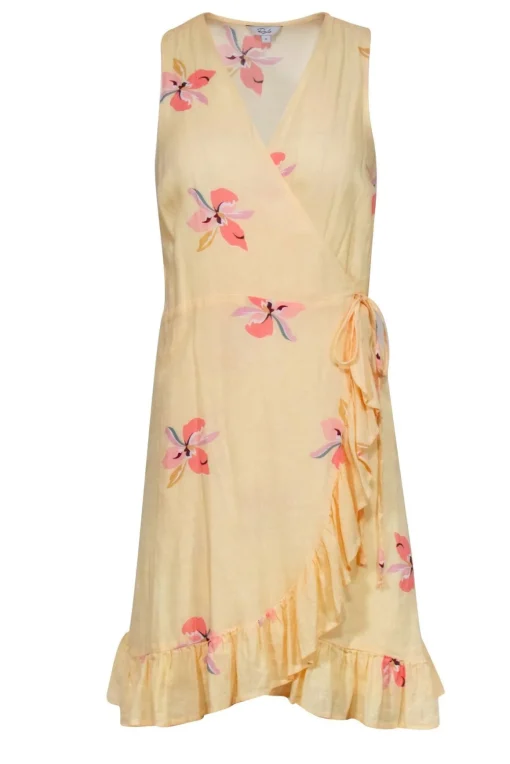 Rails - Yellow Floral Wrap Dress w/ Ruffled Hem Sz S