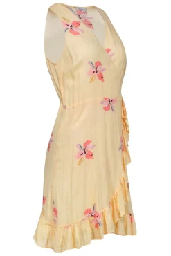 Rails - Yellow Floral Wrap Dress w/ Ruffled Hem Sz S
