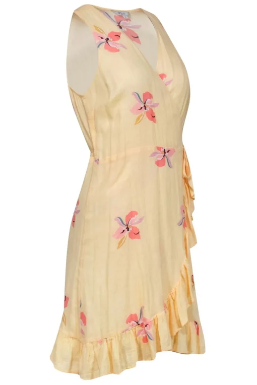 Rails - Yellow Floral Wrap Dress w/ Ruffled Hem Sz S