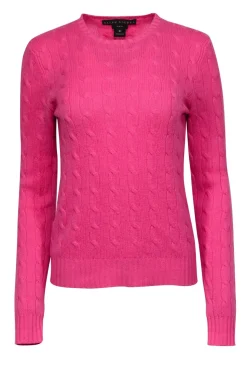Ralph Lauren - Pink Crewneck Cashmere Cable Knit Sweater Sz M