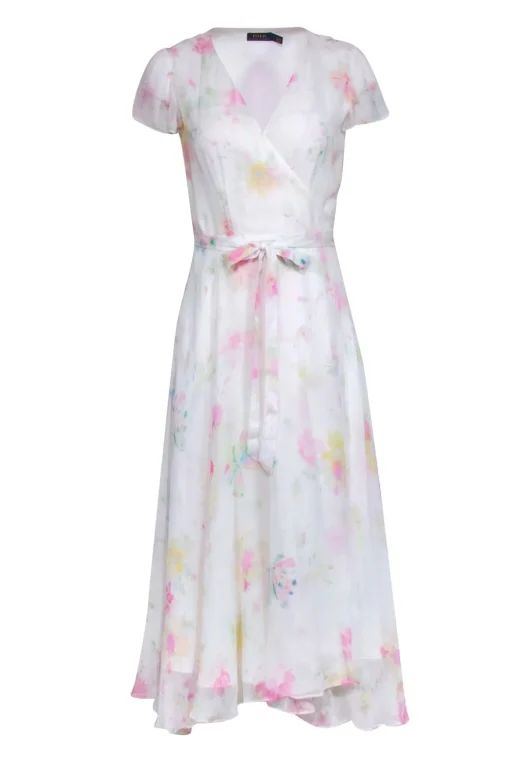 Ralph Lauren - White w/ Pink, & Yellow Floral Print Wrap Dress Sz 4