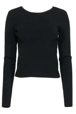 Ramy Brook - Black Ribbed Long Sleeve Fitted “Lucas” Top w/ Lace-Up Back Sz L