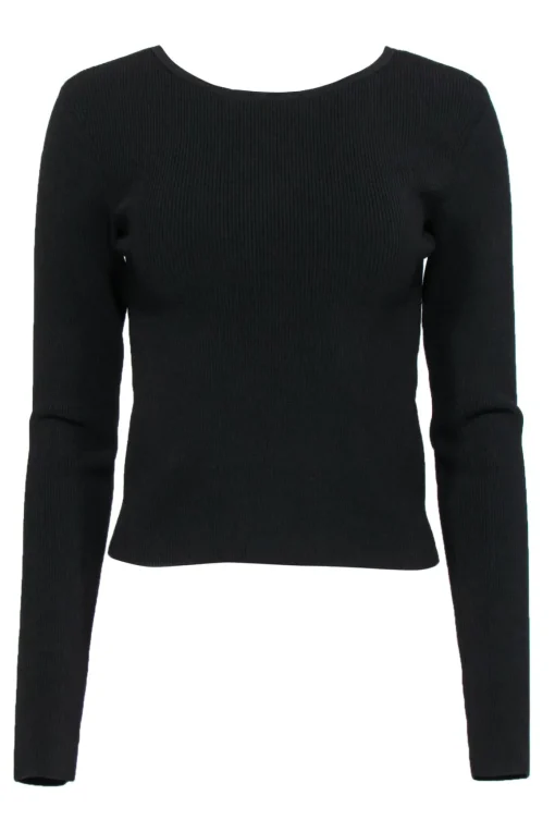 Ramy Brook - Black Ribbed Long Sleeve Fitted “Lucas” Top w/ Lace-Up Back Sz L