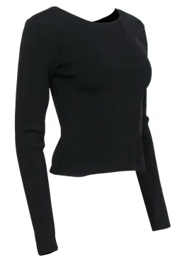 Ramy Brook - Black Ribbed Long Sleeve Fitted “Lucas” Top w/ Lace-Up Back Sz L