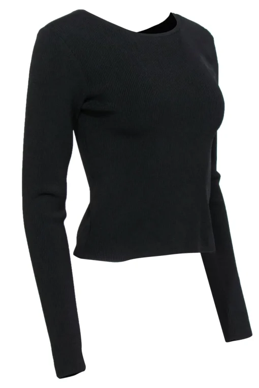 Ramy Brook - Black Ribbed Long Sleeve Fitted “Lucas” Top w/ Lace-Up Back Sz L
