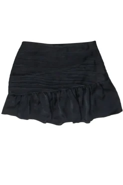 Ramy Brook - Black Satin Ruched Drop Waist Mini Skirt Sz 8