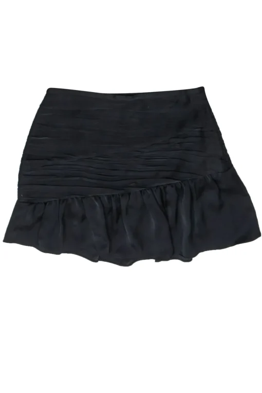 Ramy Brook - Black Satin Ruched Drop Waist Mini Skirt Sz 8