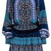 Ramy Brook - Blue & Black Print Long Sleeve Dress Sz S
