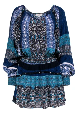 Ramy Brook - Blue & Black Print Long Sleeve Dress Sz S