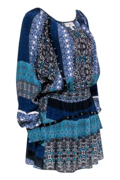 Ramy Brook - Blue & Black Print Long Sleeve Dress Sz S