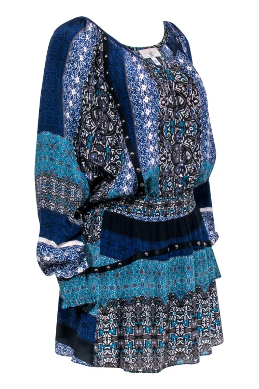 Ramy Brook - Blue & Black Print Long Sleeve Dress Sz S