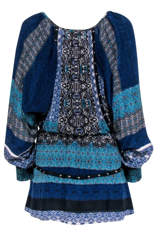 Ramy Brook - Blue & Black Print Long Sleeve Dress Sz S