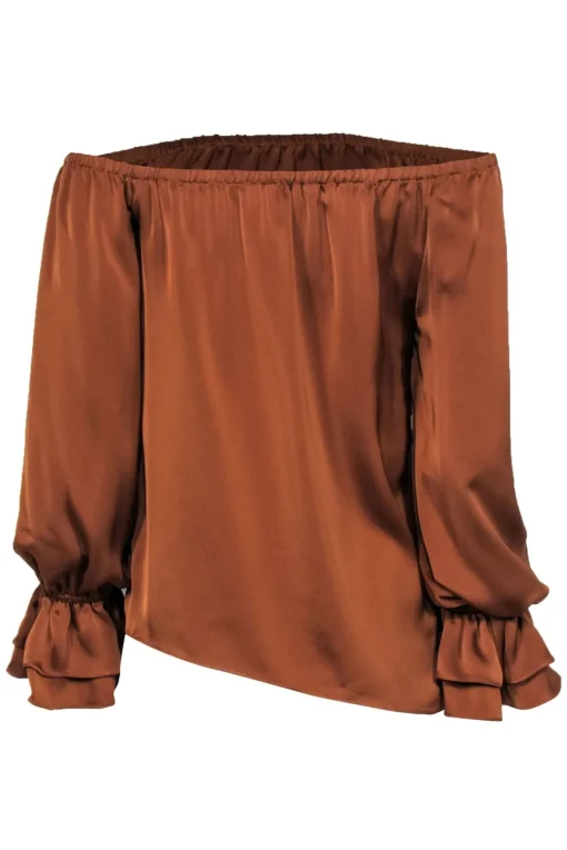 Ramy Brook - Copper Satin Off The Shoulder Blouse Sz XS