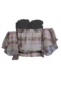 Ramy Brook - Green, Pink, & White Sequin Embroidered Off-the-Shoulder Top Sz XS