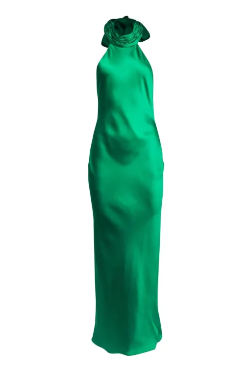 Ramy Brook - Green Satin High Neck "Tatiana" Gown Sz 2