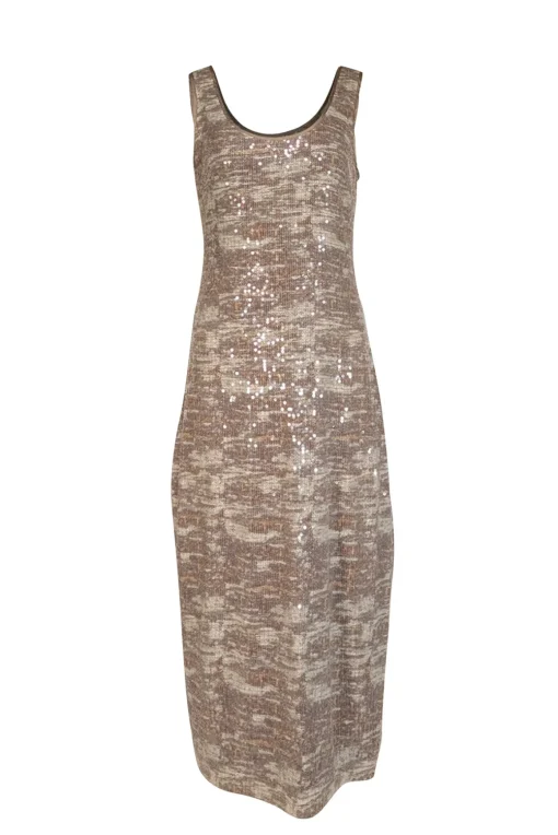 Ramy Brook - Grey & Taupe Print Sequin Sleeveless "Artie" Dress Sz L