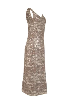 Ramy Brook - Grey & Taupe Print Sequin Sleeveless "Artie" Dress Sz L