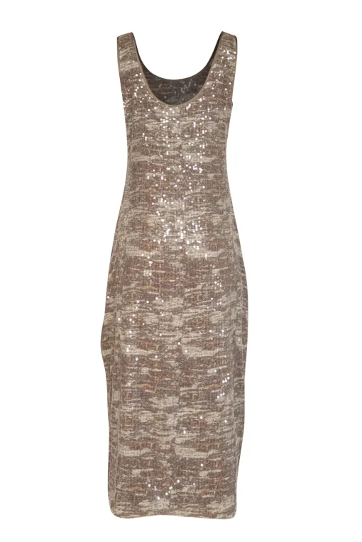 Ramy Brook - Grey & Taupe Print Sequin Sleeveless "Artie" Dress Sz L