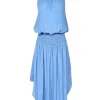 Ramy Brook - Light Blue Satin Smocked Waist Midi Dress Sz S