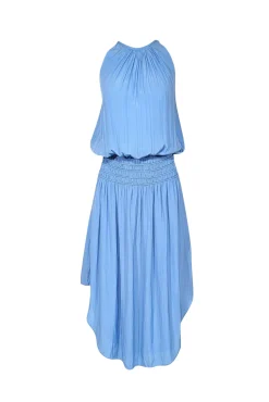 Ramy Brook - Light Blue Satin Smocked Waist Midi Dress Sz S