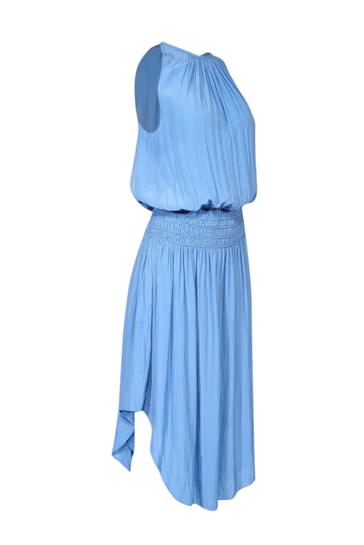 Ramy Brook - Light Blue Satin Smocked Waist Midi Dress Sz S