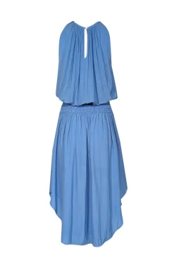 Ramy Brook - Light Blue Satin Smocked Waist Midi Dress Sz S