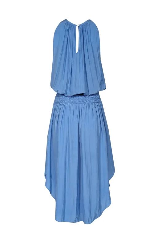 Ramy Brook - Light Blue Satin Smocked Waist Midi Dress Sz S