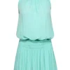 Ramy Brook - Light Green Satin Smocked Drop Waist Dress Sz XXS