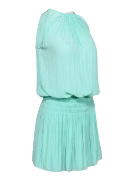 Ramy Brook - Light Green Satin Smocked Drop Waist Dress Sz XXS