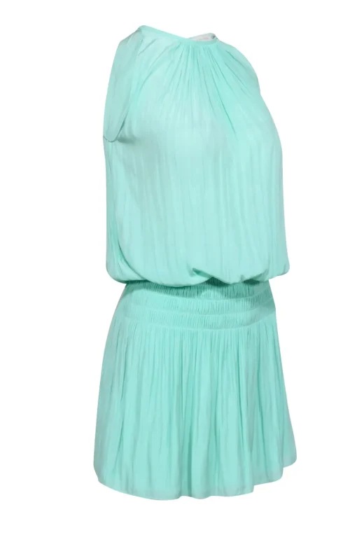 Ramy Brook - Light Green Satin Smocked Drop Waist Dress Sz XXS
