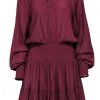 Ramy Brook - Maroon Long Sleeve Smocked Waist Dress Sz M