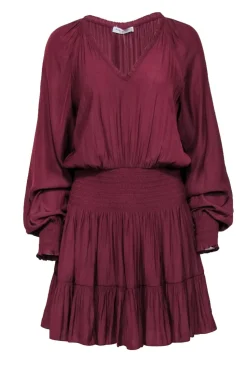 Ramy Brook - Maroon Long Sleeve Smocked Waist Dress Sz M